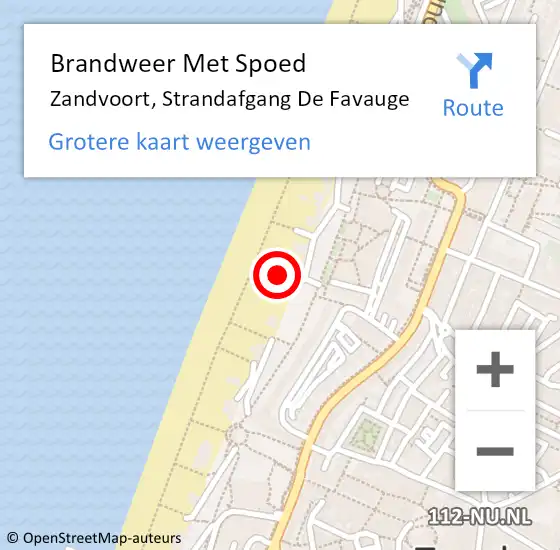 Locatie op kaart van de 112 melding: Brandweer Met Spoed Naar Zandvoort, Strandafgang De Favauge op 22 maart 2022 14:28
