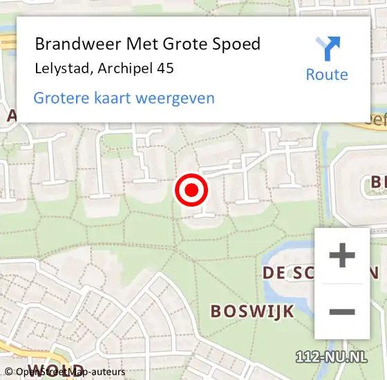 Locatie op kaart van de 112 melding: Brandweer Met Grote Spoed Naar Lelystad, Archipel 45 op 22 maart 2022 14:46