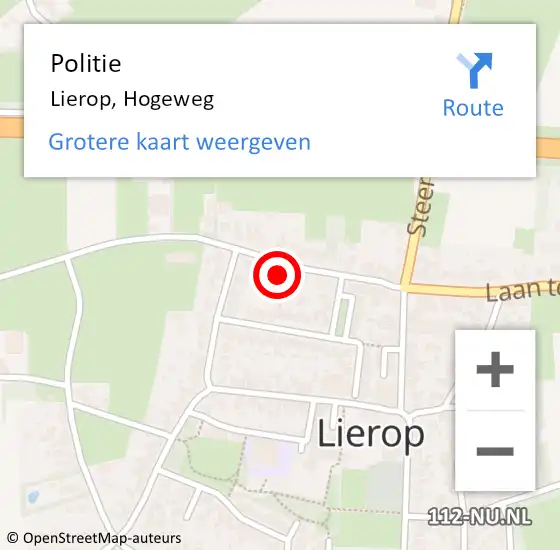 Locatie op kaart van de 112 melding: Politie Lierop, Hogeweg op 22 maart 2022 14:54