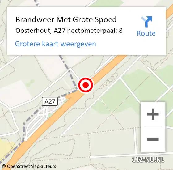 Locatie op kaart van de 112 melding: Brandweer Met Grote Spoed Naar Oosterhout, A27 hectometerpaal: 8 op 22 maart 2022 15:00