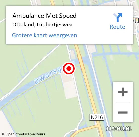 Locatie op kaart van de 112 melding: Ambulance Met Spoed Naar Ottoland, Lubbertjesweg op 22 maart 2022 15:21