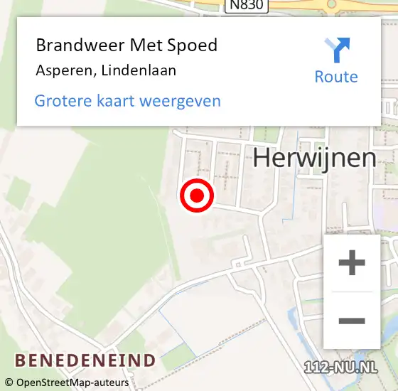 Locatie op kaart van de 112 melding: Brandweer Met Spoed Naar Asperen, Lindenlaan op 22 maart 2022 15:41