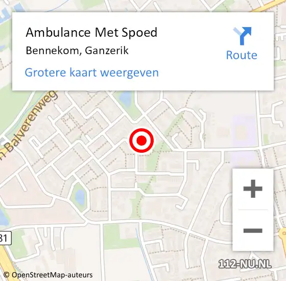 Locatie op kaart van de 112 melding: Ambulance Met Spoed Naar Bennekom, Ganzerik op 22 maart 2022 16:42