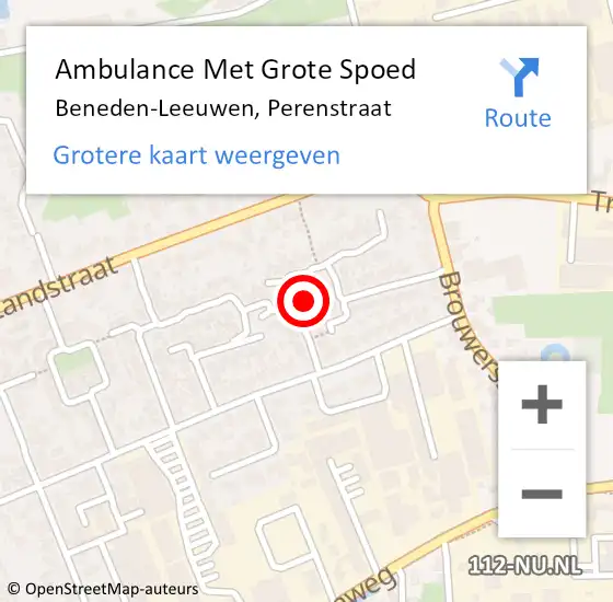 Locatie op kaart van de 112 melding: Ambulance Met Grote Spoed Naar Beneden-Leeuwen, Perenstraat op 22 maart 2022 16:45