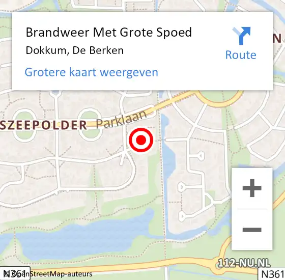 Locatie op kaart van de 112 melding: Brandweer Met Grote Spoed Naar Dokkum, De Berken op 22 maart 2022 17:03