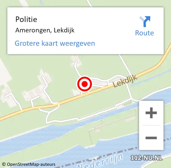 Locatie op kaart van de 112 melding: Politie Amerongen, Lekdijk op 22 maart 2022 17:18