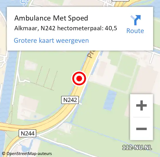Locatie op kaart van de 112 melding: Ambulance Met Spoed Naar Alkmaar, N242 hectometerpaal: 40,5 op 22 maart 2022 17:24
