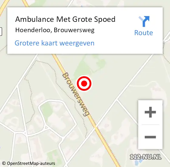 Locatie op kaart van de 112 melding: Ambulance Met Grote Spoed Naar Hoenderloo, Brouwersweg op 11 juli 2014 20:03