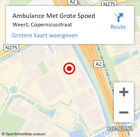 Locatie op kaart van de 112 melding: Ambulance Met Grote Spoed Naar Weert, Copernicusstraat op 22 maart 2022 17:42