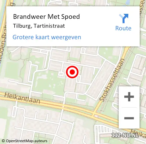 Locatie op kaart van de 112 melding: Brandweer Met Spoed Naar Tilburg, Tartinistraat op 22 maart 2022 18:14