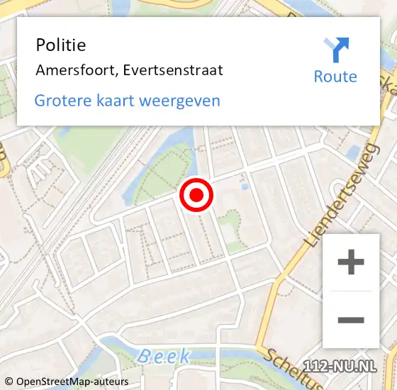 Locatie op kaart van de 112 melding: Politie Amersfoort, Evertsenstraat op 22 maart 2022 18:26