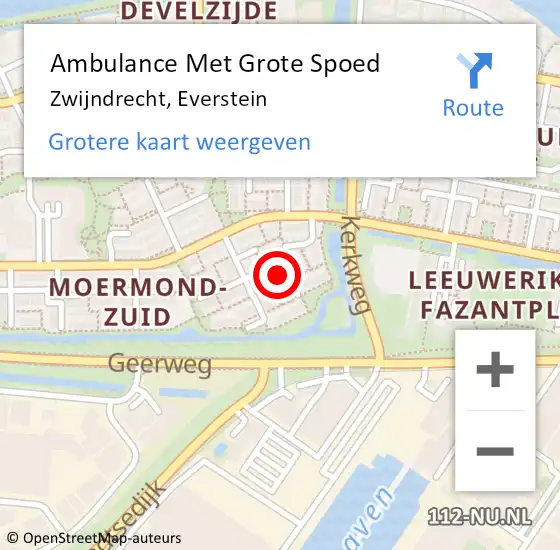 Locatie op kaart van de 112 melding: Ambulance Met Grote Spoed Naar Zwijndrecht, Everstein op 22 maart 2022 19:01