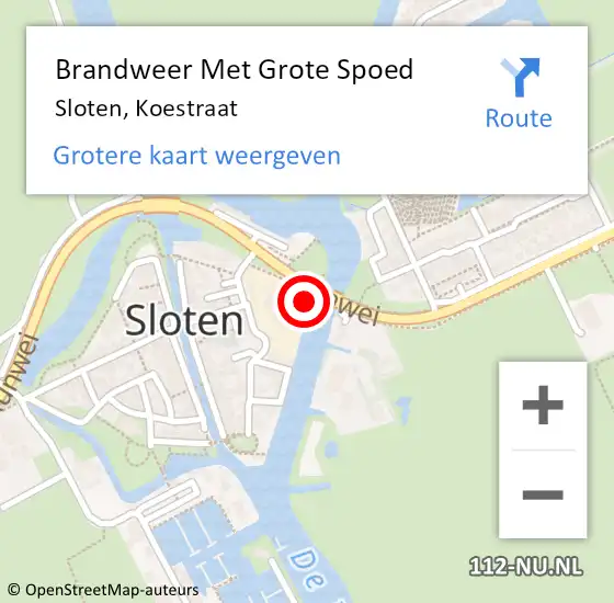 Locatie op kaart van de 112 melding: Brandweer Met Grote Spoed Naar Sloten, Koestraat op 22 maart 2022 19:13