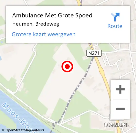 Locatie op kaart van de 112 melding: Ambulance Met Grote Spoed Naar Heumen, Bredeweg op 11 juli 2014 20:15