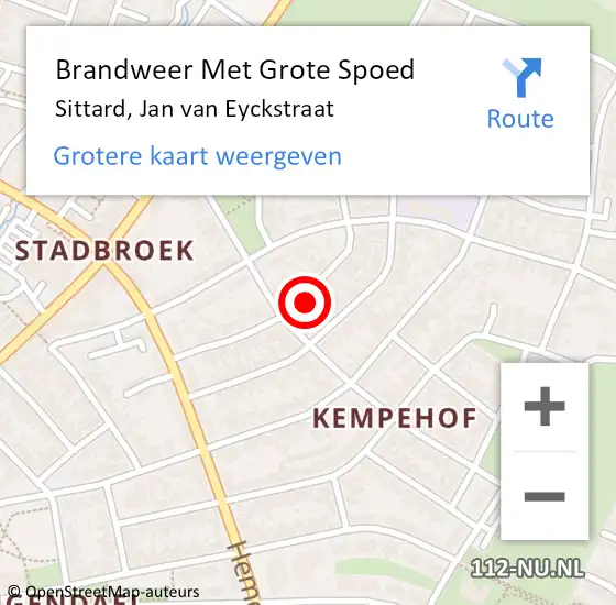 Locatie op kaart van de 112 melding: Brandweer Met Grote Spoed Naar Sittard, Jan van Eyckstraat op 22 maart 2022 20:02