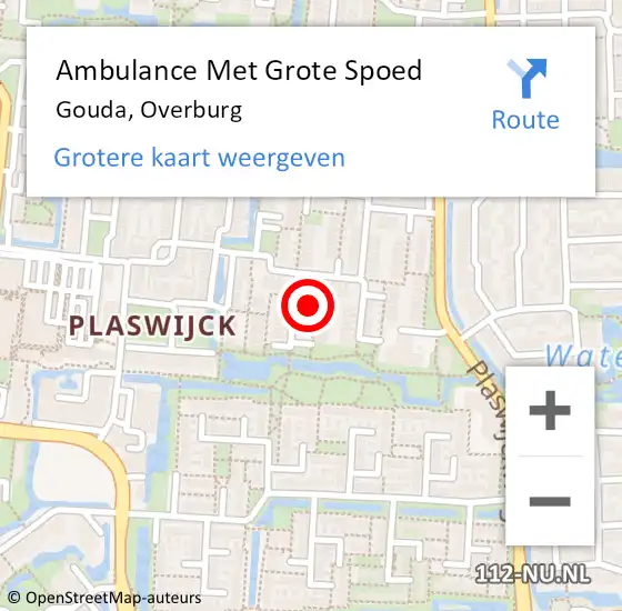 Locatie op kaart van de 112 melding: Ambulance Met Grote Spoed Naar Gouda, Overburg op 22 maart 2022 20:16