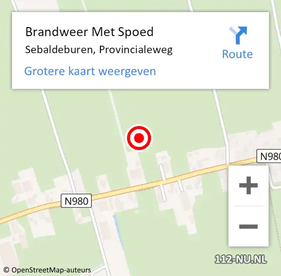 Locatie op kaart van de 112 melding: Brandweer Met Spoed Naar Sebaldeburen, Provincialeweg op 22 maart 2022 20:56