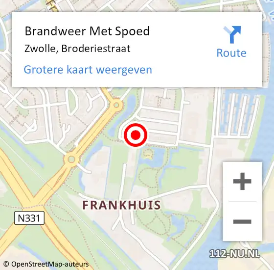 Locatie op kaart van de 112 melding: Brandweer Met Spoed Naar Zwolle, Broderiestraat op 22 maart 2022 21:04