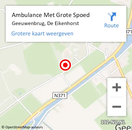 Locatie op kaart van de 112 melding: Ambulance Met Grote Spoed Naar Geeuwenbrug, De Eikenhorst op 22 maart 2022 21:34