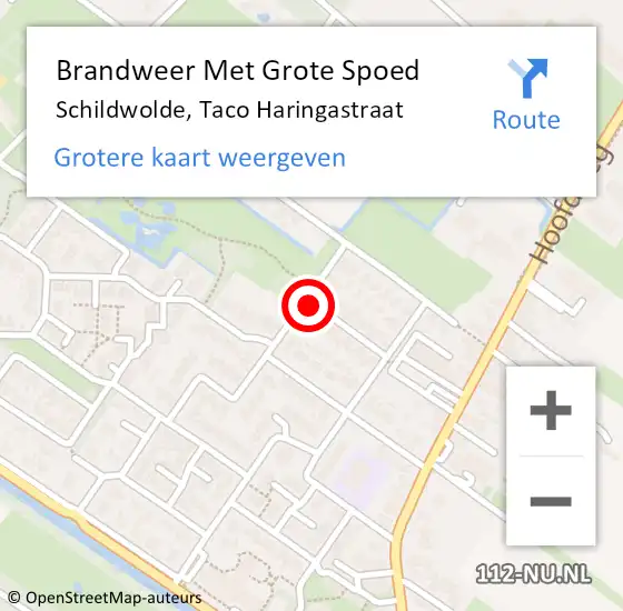 Locatie op kaart van de 112 melding: Brandweer Met Grote Spoed Naar Schildwolde, Taco Haringastraat op 11 juli 2014 20:30