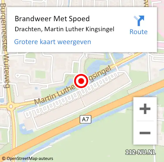 Locatie op kaart van de 112 melding: Brandweer Met Spoed Naar Drachten, Martin Luther Kingsingel op 11 juli 2014 20:31