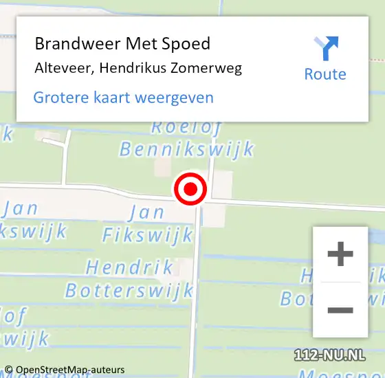 Locatie op kaart van de 112 melding: Brandweer Met Spoed Naar Alteveer, Hendrikus Zomerweg op 22 maart 2022 22:09