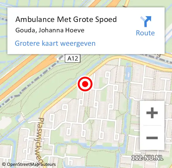 Locatie op kaart van de 112 melding: Ambulance Met Grote Spoed Naar Gouda, Johanna Hoeve op 22 maart 2022 22:18