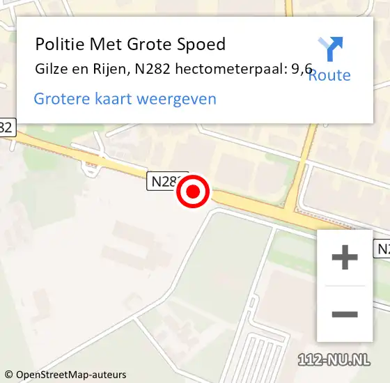 Locatie op kaart van de 112 melding: Politie Met Grote Spoed Naar Gilze en Rijen, N282 hectometerpaal: 9,6 op 22 maart 2022 22:25