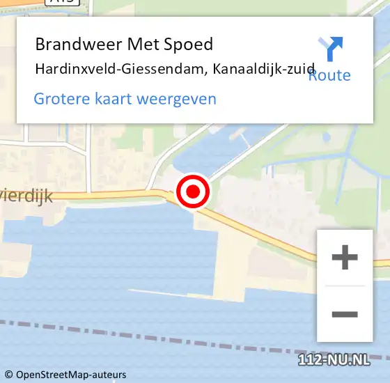 Locatie op kaart van de 112 melding: Brandweer Met Spoed Naar Hardinxveld-Giessendam, Kanaaldijk-zuid op 22 maart 2022 22:26