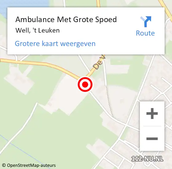 Locatie op kaart van de 112 melding: Ambulance Met Grote Spoed Naar Well, 't Leuken op 11 juli 2014 20:37