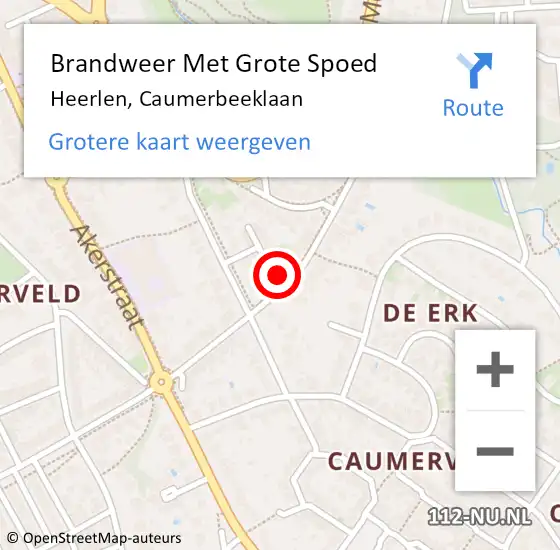 Locatie op kaart van de 112 melding: Brandweer Met Grote Spoed Naar Heerlen, Caumerbeeklaan op 22 maart 2022 23:10