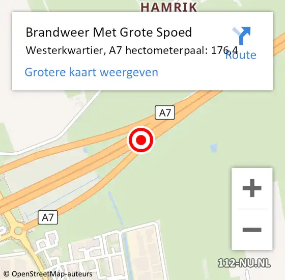 Locatie op kaart van de 112 melding: Brandweer Met Grote Spoed Naar Westerkwartier, A7 hectometerpaal: 176,4 op 22 maart 2022 23:30