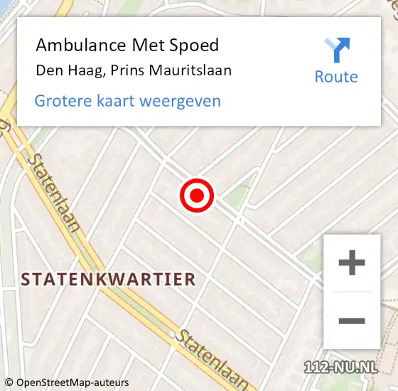 Locatie op kaart van de 112 melding: Ambulance Met Spoed Naar Den Haag, Prins Mauritslaan op 23 maart 2022 00:14