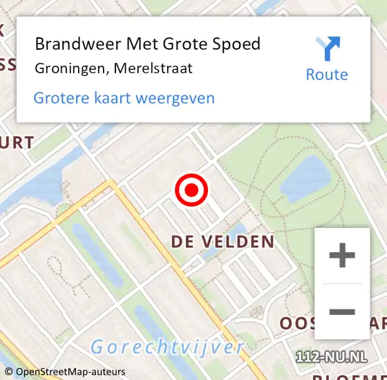 Locatie op kaart van de 112 melding: Brandweer Met Grote Spoed Naar Groningen, Merelstraat op 23 maart 2022 01:32