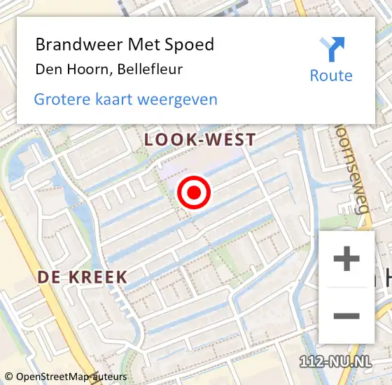 Locatie op kaart van de 112 melding: Brandweer Met Spoed Naar Den Hoorn, Bellefleur op 23 maart 2022 01:37