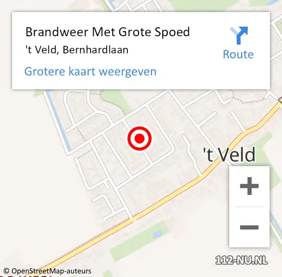 Locatie op kaart van de 112 melding: Brandweer Met Grote Spoed Naar 't Veld, Bernhardlaan op 23 maart 2022 01:58