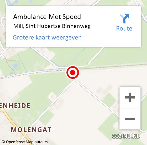 Locatie op kaart van de 112 melding: Ambulance Met Spoed Naar Mill, Sint Hubertse Binnenweg op 11 juli 2014 20:55