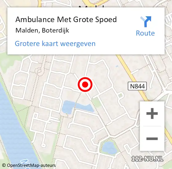 Locatie op kaart van de 112 melding: Ambulance Met Grote Spoed Naar Malden, Boterdijk op 23 maart 2022 05:34