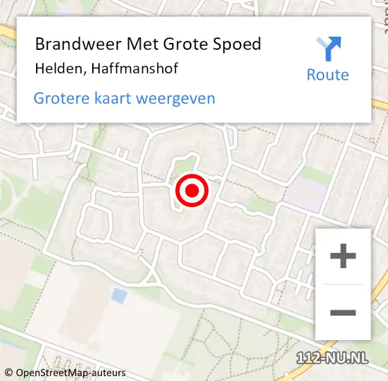 Locatie op kaart van de 112 melding: Brandweer Met Grote Spoed Naar Helden, Haffmanshof op 23 maart 2022 05:44