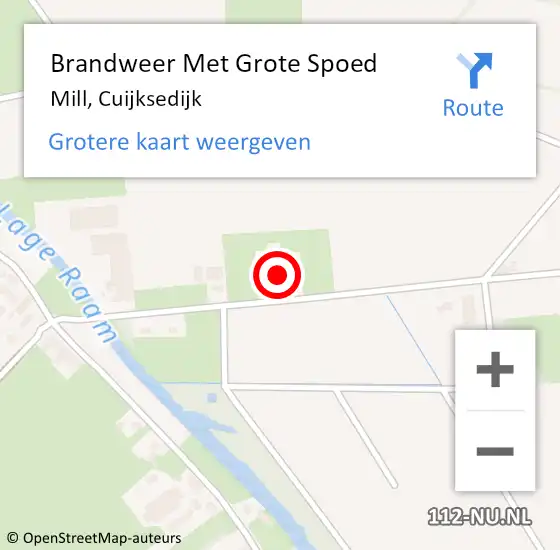 Locatie op kaart van de 112 melding: Brandweer Met Grote Spoed Naar Mill, Cuijksedijk op 23 maart 2022 05:53