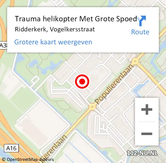 Locatie op kaart van de 112 melding: Trauma helikopter Met Grote Spoed Naar Ridderkerk, Vogelkersstraat op 23 maart 2022 05:56