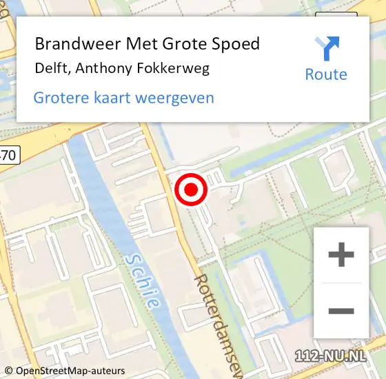 Locatie op kaart van de 112 melding: Brandweer Met Grote Spoed Naar Delft, Anthony Fokkerweg op 23 maart 2022 06:27