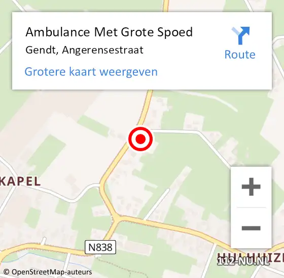 Locatie op kaart van de 112 melding: Ambulance Met Grote Spoed Naar Gendt, Angerensestraat op 23 maart 2022 06:53