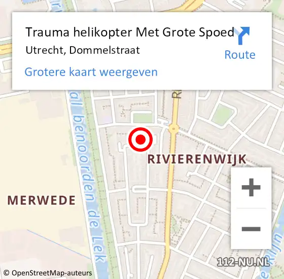 Locatie op kaart van de 112 melding: Trauma helikopter Met Grote Spoed Naar Utrecht, Dommelstraat op 23 maart 2022 07:03