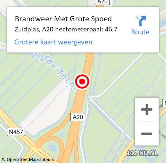 Locatie op kaart van de 112 melding: Brandweer Met Grote Spoed Naar Zuidplas, A20 hectometerpaal: 46,7 op 23 maart 2022 07:06