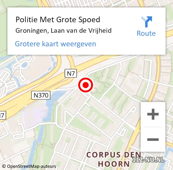 Locatie op kaart van de 112 melding: Politie Met Grote Spoed Naar Groningen, Laan van de Vrijheid op 23 maart 2022 07:11