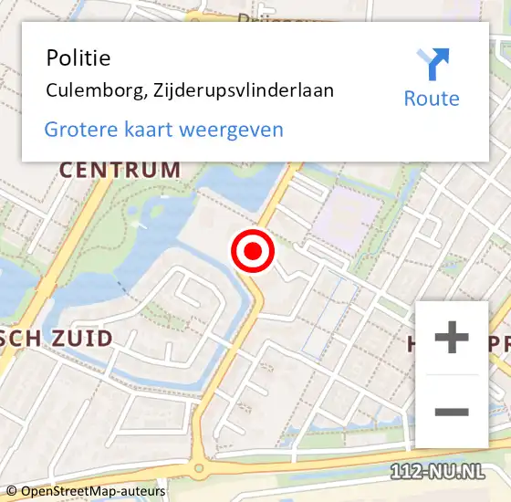 Locatie op kaart van de 112 melding: Politie Culemborg, Zijderupsvlinderlaan op 23 maart 2022 07:42