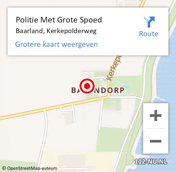 Locatie op kaart van de 112 melding: Politie Met Grote Spoed Naar Baarland, Kerkepolderweg op 23 maart 2022 07:57