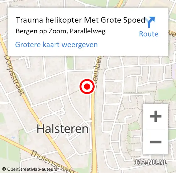 Locatie op kaart van de 112 melding: Trauma helikopter Met Grote Spoed Naar Bergen op Zoom, Parallelweg op 23 maart 2022 08:11