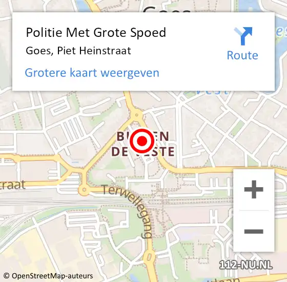 Locatie op kaart van de 112 melding: Politie Met Grote Spoed Naar Goes, Piet Heinstraat op 23 maart 2022 08:26